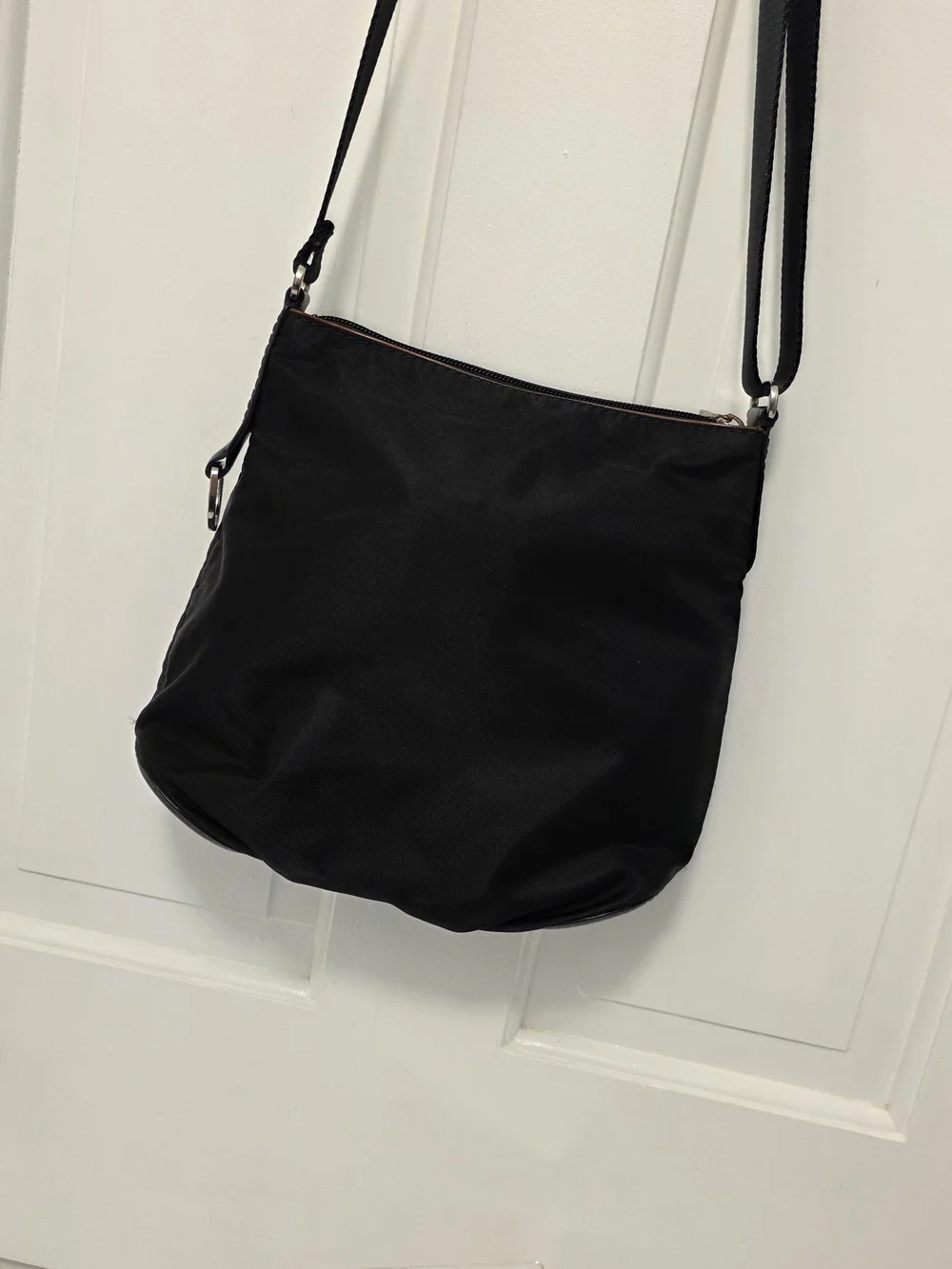 Lancel Paris Black Nylon Crossbody Bag with Front Flap & Zip Pockets Lightweight